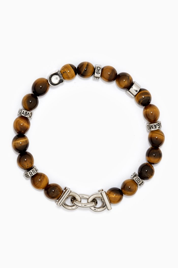 

Gancini Beaded Bracelet in Tiger Eye Stones, Silver
