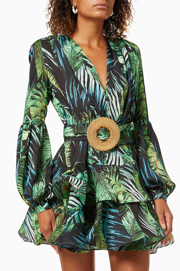 

Jungle Mini Dress in Printed Silk, Green