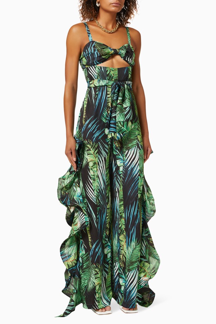 

Jungle Jumpsuit in Printed Silk, Green