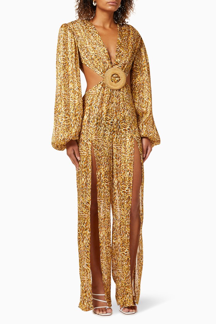 Tiger Jumpsuit in Printed Silk, Brown
