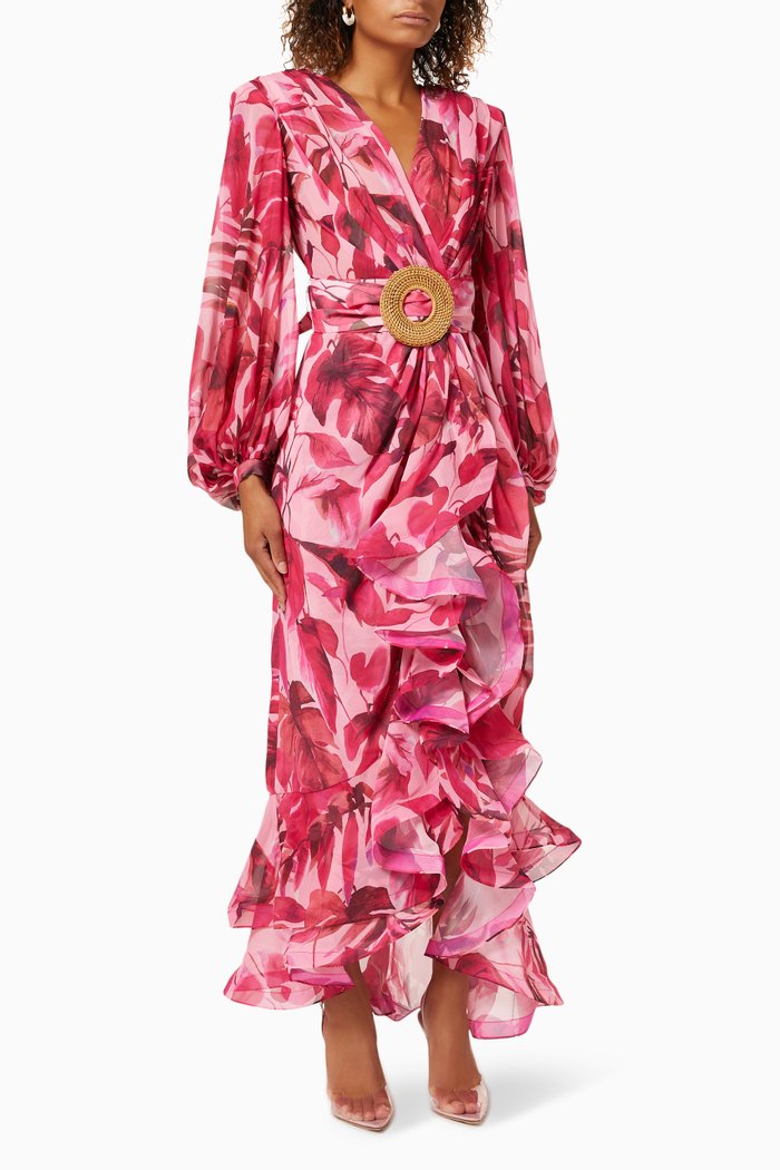 

Camilla Maxi Dress in Printed Silk, Pink
