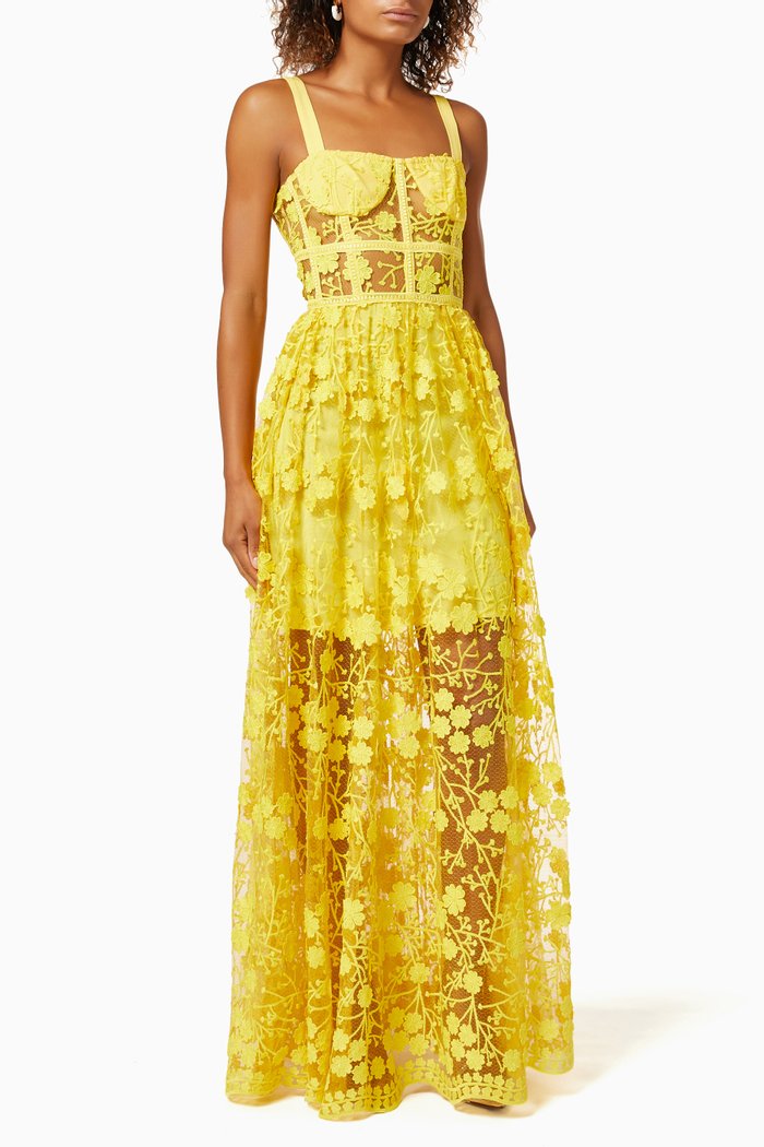 

Scarlette Maxi Dress in Embroidered Cotton, Yellow