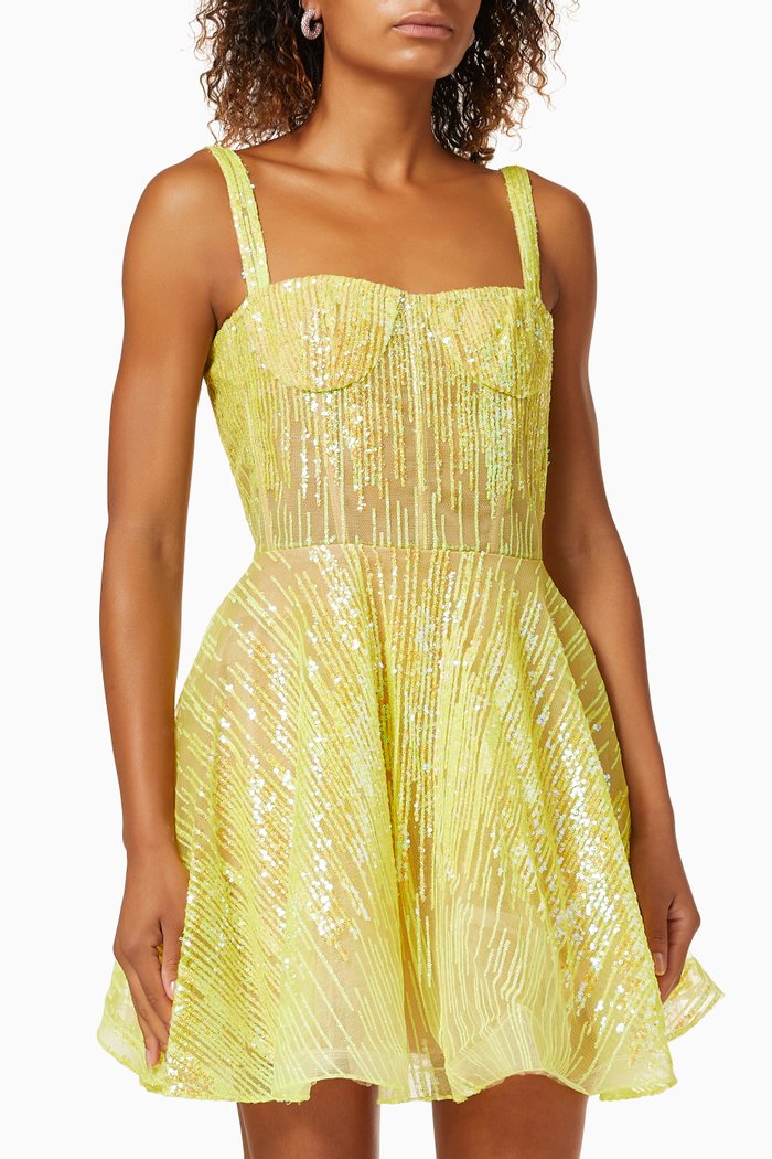 

Mademouselle Mini Dress in Sequinned Tulle, Yellow
