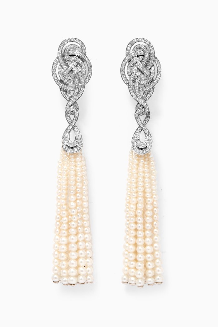 

Entanglement Diamond & Pearl Tassel Earrings in 18kt White Gold