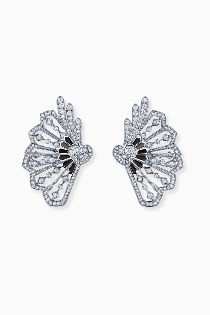 

Fanfare Classic Onyx & Diamond Earrings in 18kt White Gold, Black