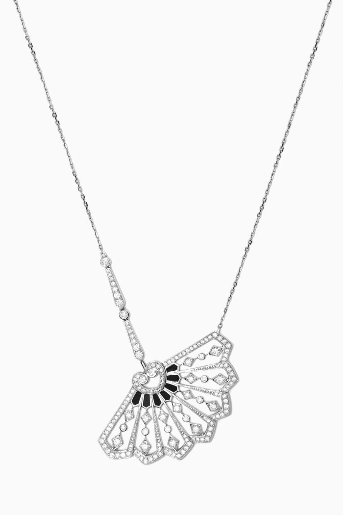 

Fanfare Classic Onyx & Diamond Necklace in 18kt White Gold, Black