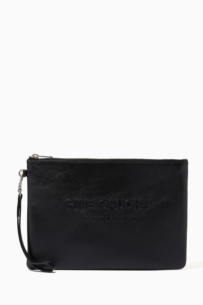 

Rive Gauche Zip Pouch in Smooth Leather, Black