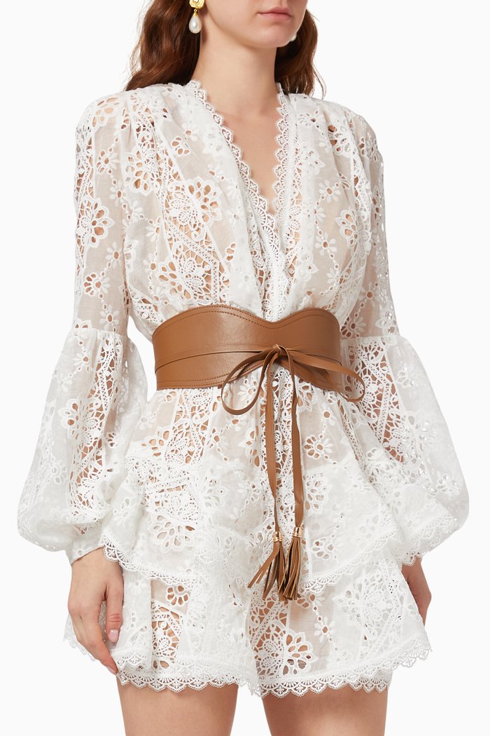 

Adele Mini Ruffle Gown in Guipure Lace, White