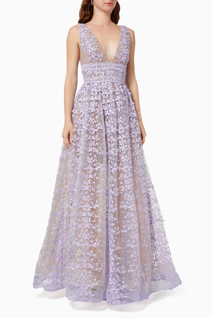 

Megan Maxi Dress in Lace & Tulle, Purple
