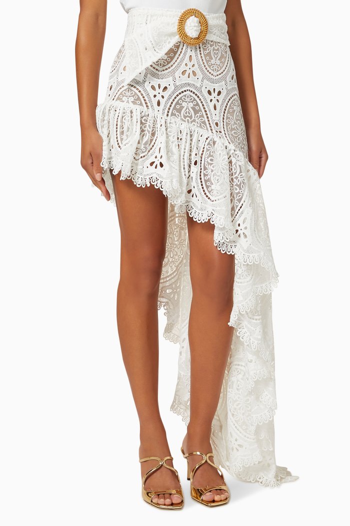 

Collette Ruffle Skirt in Embroidered Mesh, White