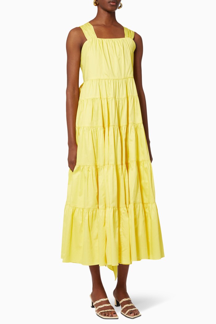 Solstice Tiered Maxi Dress in Cotton, Yellow