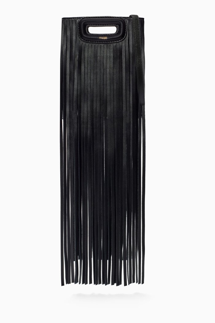 

Mini M Fringe Bag in Leather, Black