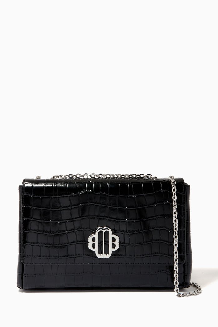 

Chain Shoulder Bag in Embossed Leather, Black