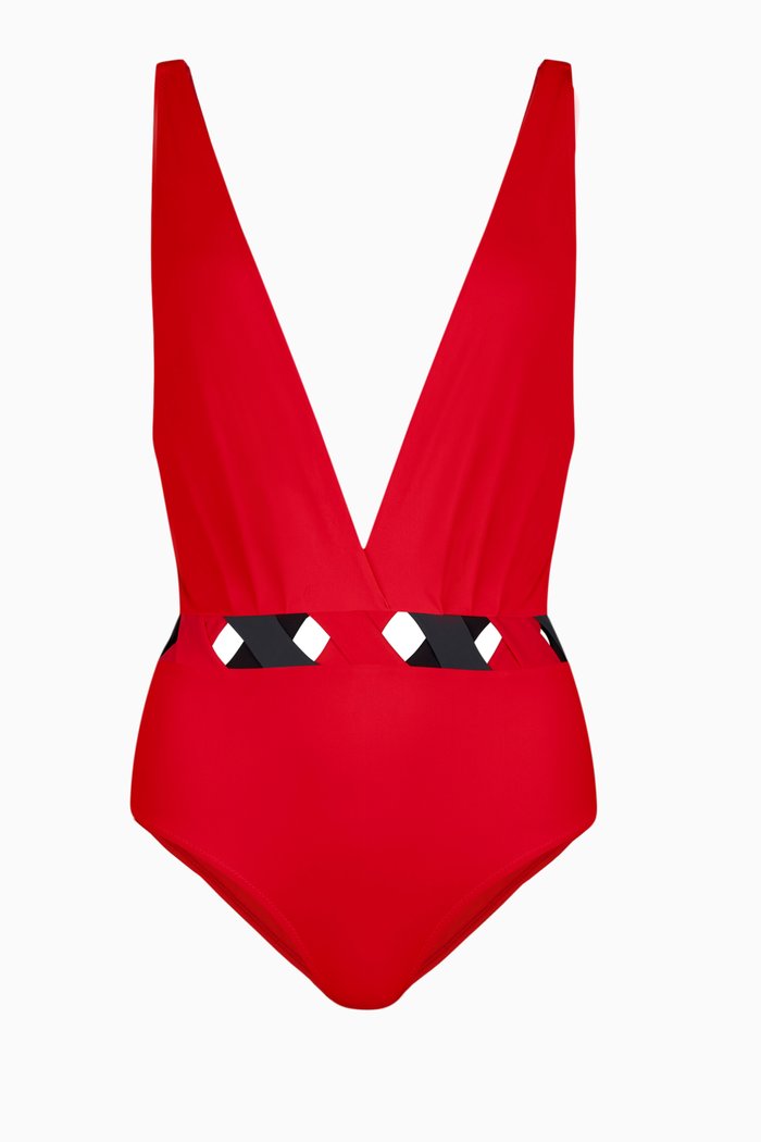 

Plunge One Piece Swimsuit, Red