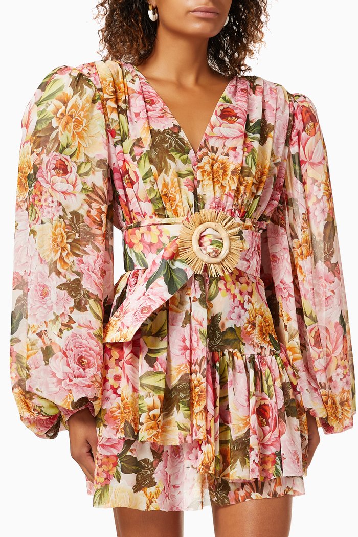 

Rosa Mini Dress in Floral Printed Silk, Pink