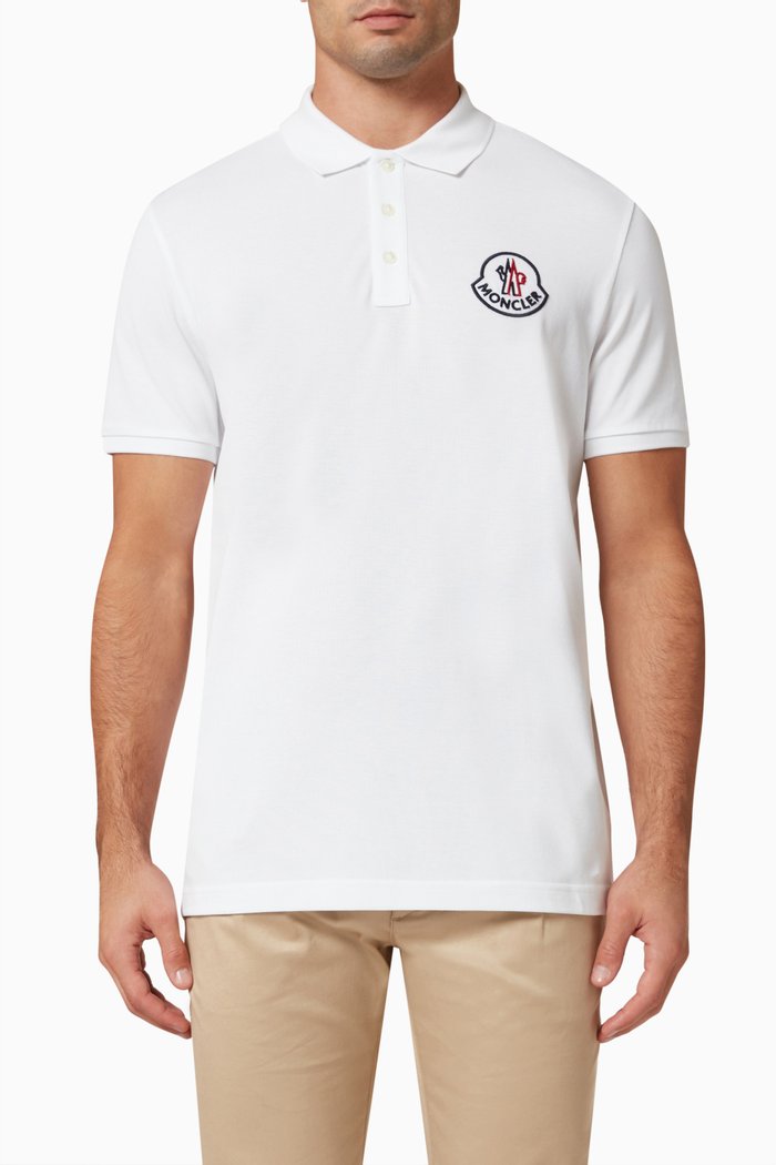 Logo Patch Polo Shirt in Cotton, White
