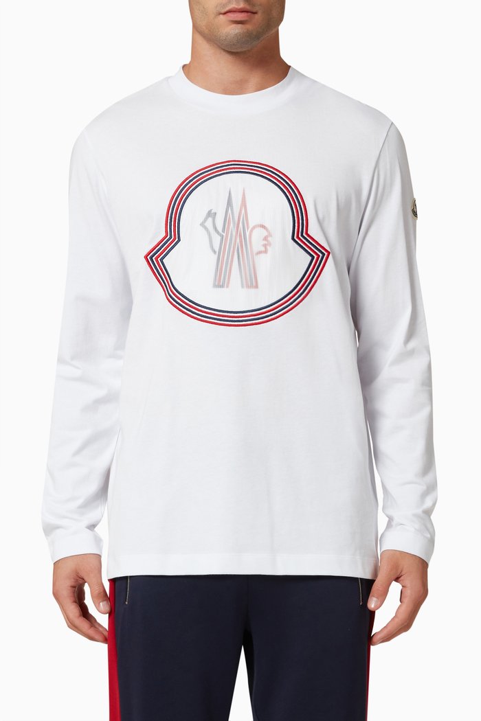 Long Sleeve Logo T-shirt in Cotton, White