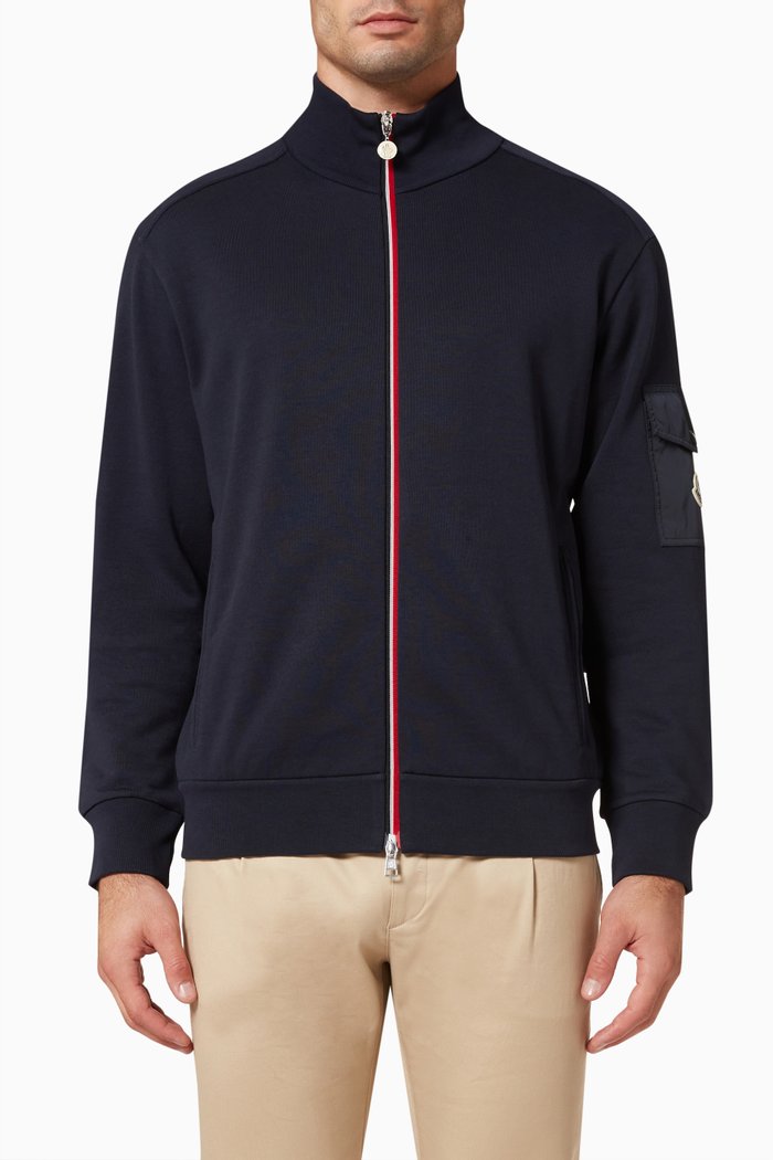 

Contrast Zip Up Cardigan in Cotton, Blue