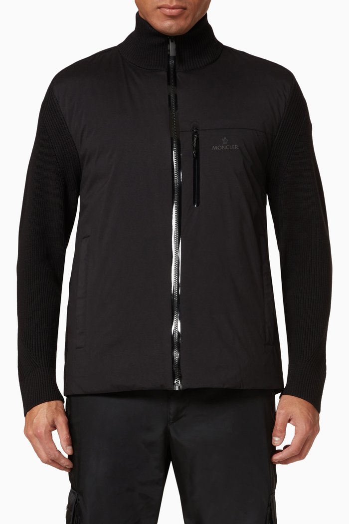 

Padded Cardigan in Nylon & Fleece, Black