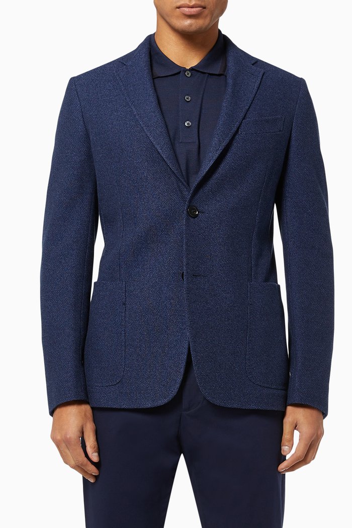 

Slim Fit Shirt Jacket in Cotton Jersey, Blue