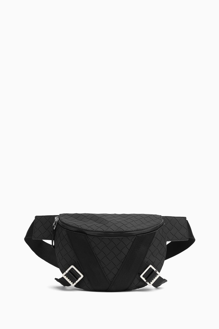 Belt Bag in Intrecciato Rubber, Black