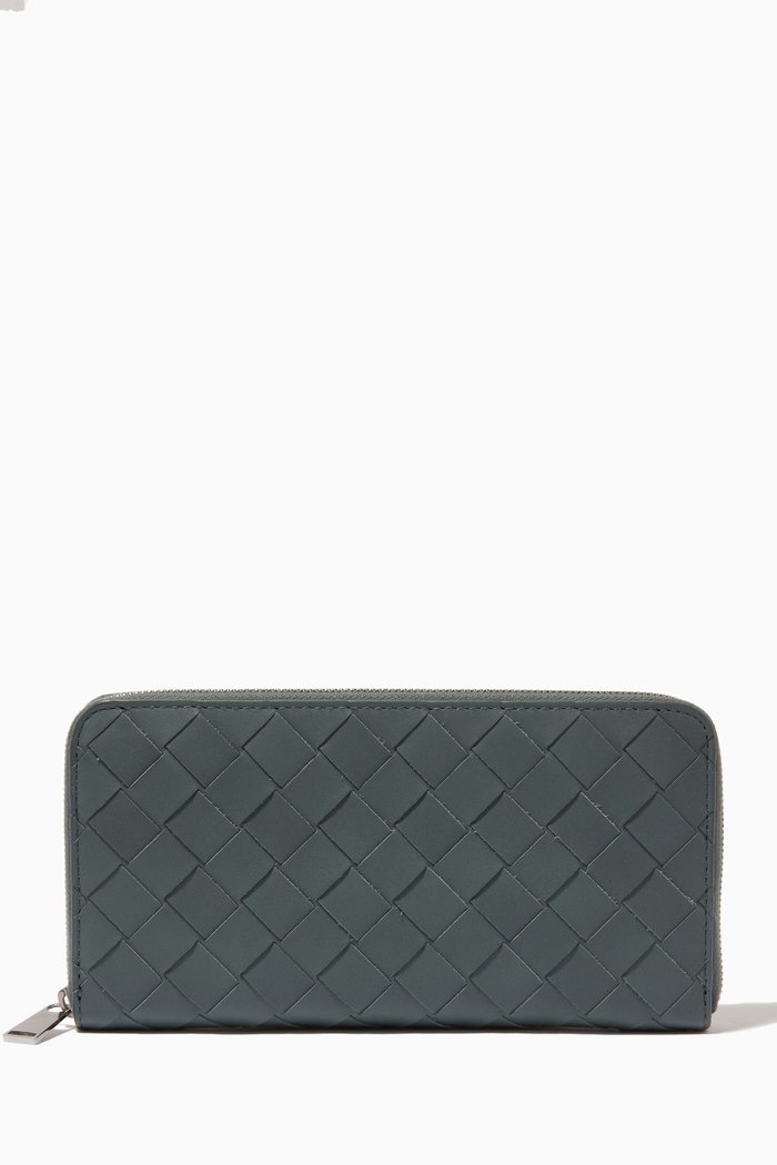 

Zip-around Wallet in Intrecciato Calfskin, Grey