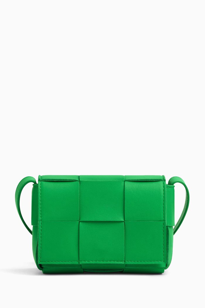 Mini Cassette Crossbody Bag in Intreccio Nappa, Green