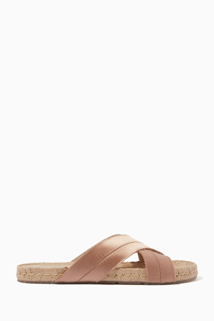 

Jimba Espadrille Slides in Silk Satin, Brown