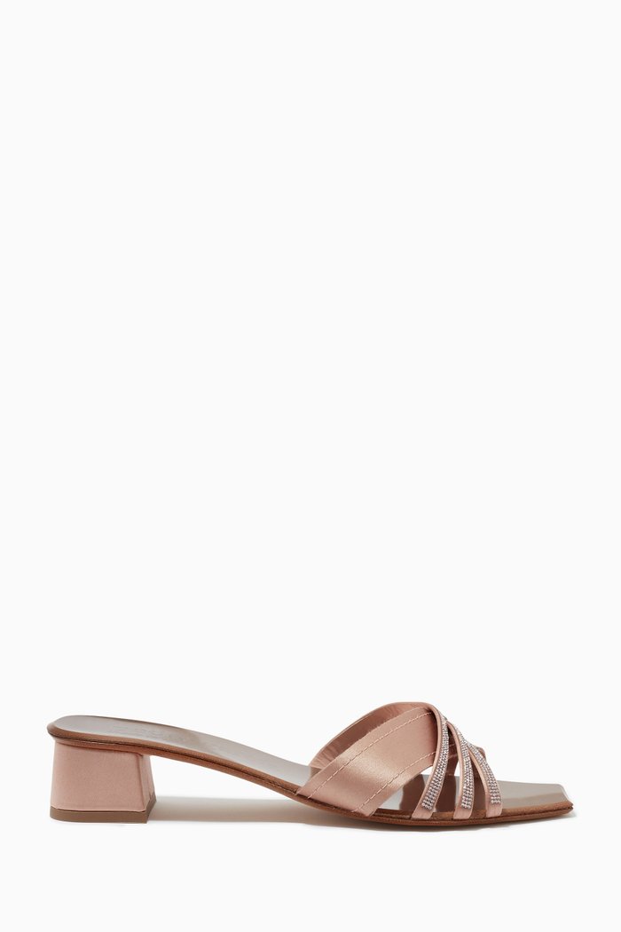 

Ziba Crystal Mules in Silk Satin, Neutral