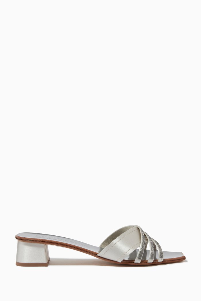 

Ziba Crystal Mules in Silk Satin, Silver