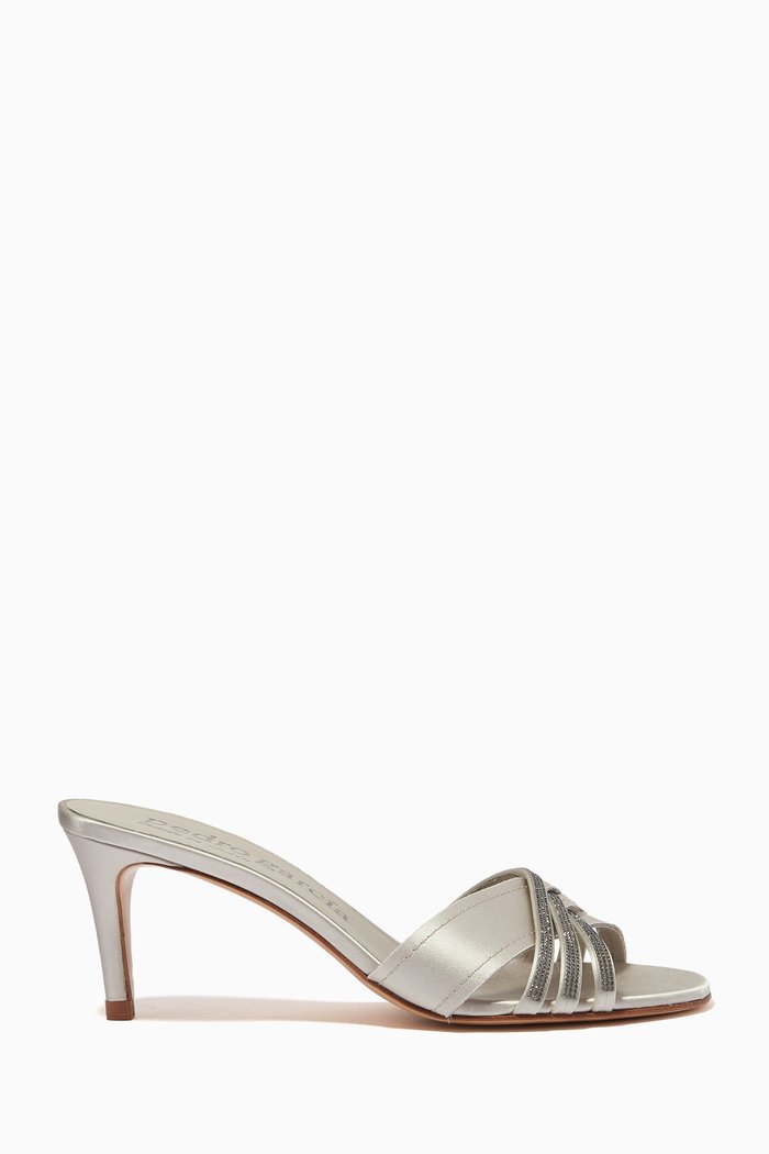

Xilvie Mules with Swarovski Crystal in Silk Satin, Silver