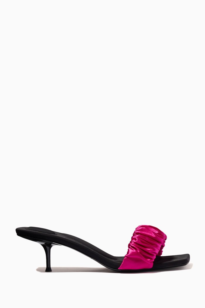 

Jessie Mule Heels in Satin & Leather, Pink