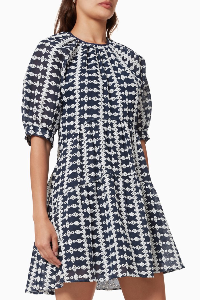

Embroidered Mini Dress in Organza Voile, Blue