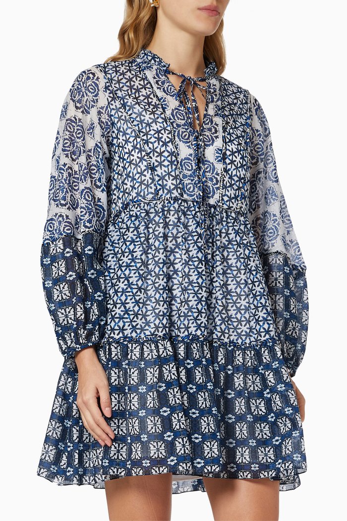 

Renzani Mini Dress in Cotton Voile, Blue