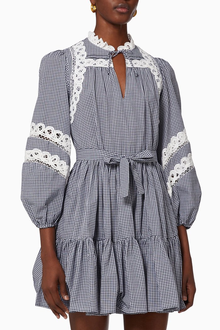 

Lace Gingham Dress, Blue