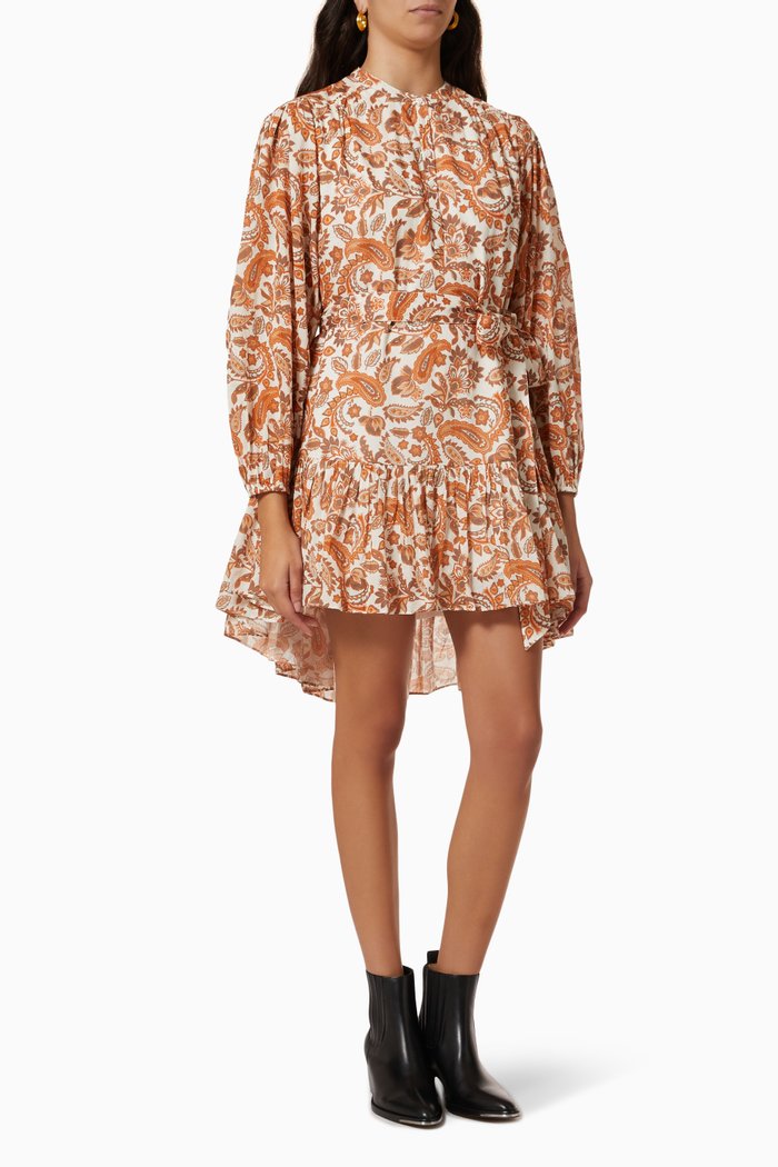 

Belted Shirt Dress in Cotton Voile, Orange