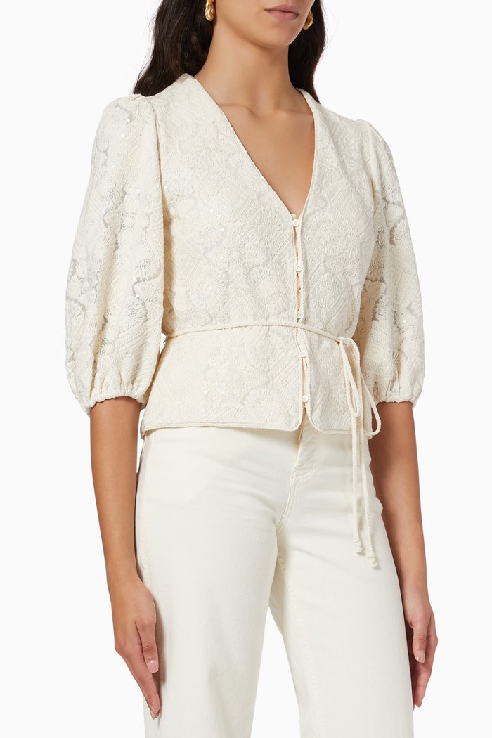 

Embroidered Sequin Top in Tulle, Neutral