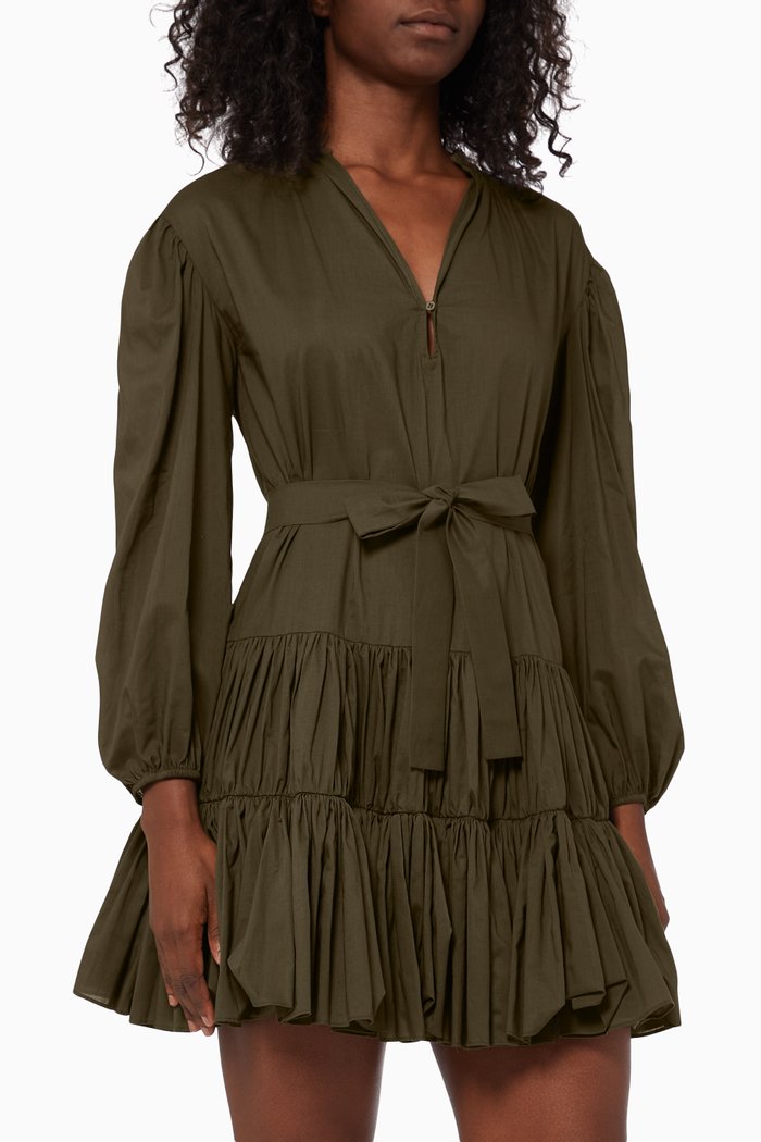 Belted Dress in Cotton, Neutral