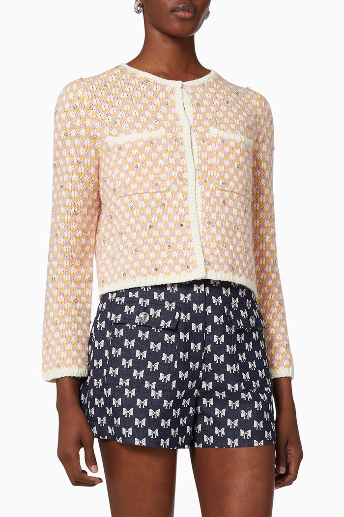 

Decorative Rhinstone Knit Cardigan, Pink