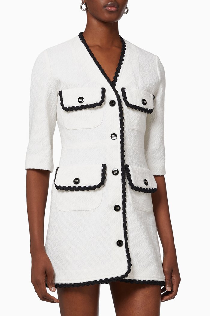 

Contrasting Trim Tweed Dress, Neutral
