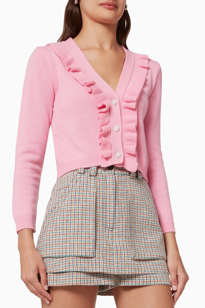 

Ruffled Cardigan in Wool and Cotton, Pink