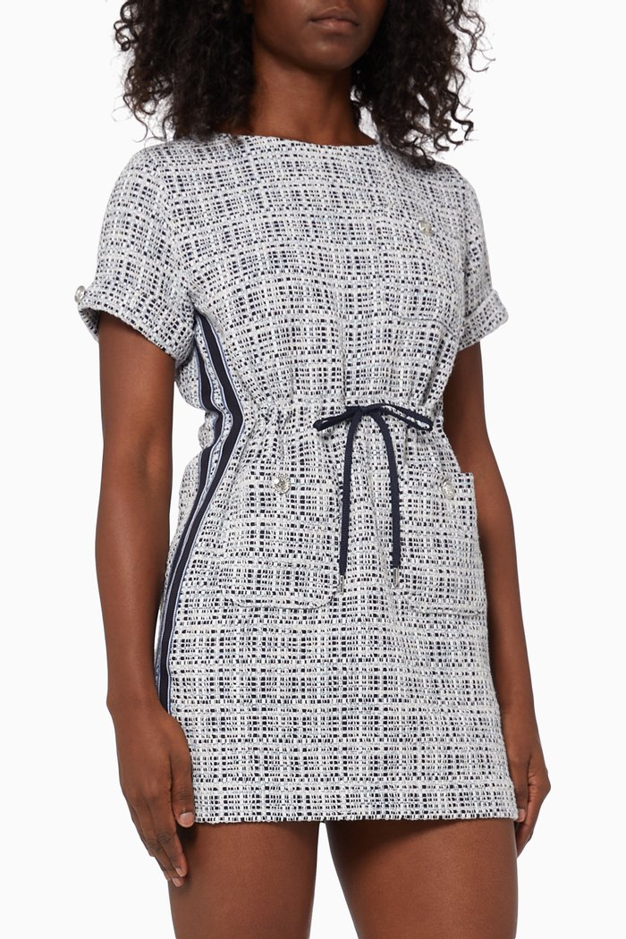 

Tweed Mini Dress in Cotton Blend, Blue