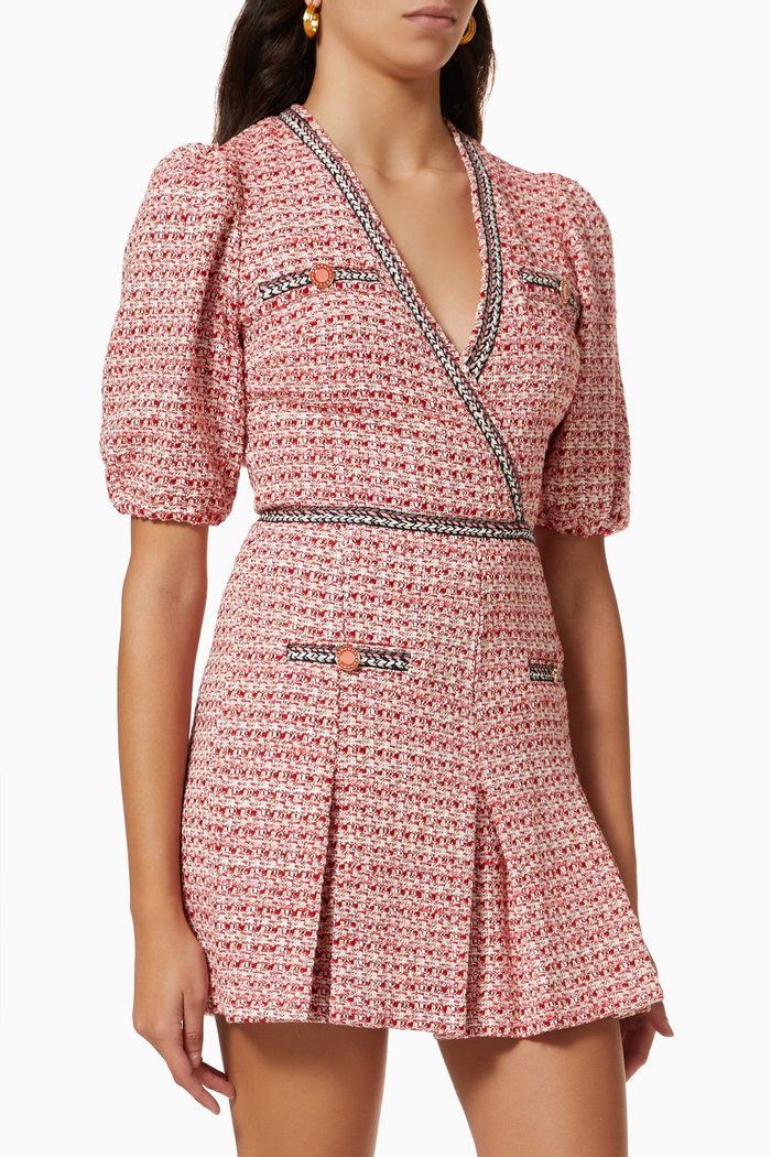 

Pleated Mini Dress in Tweed, Pink