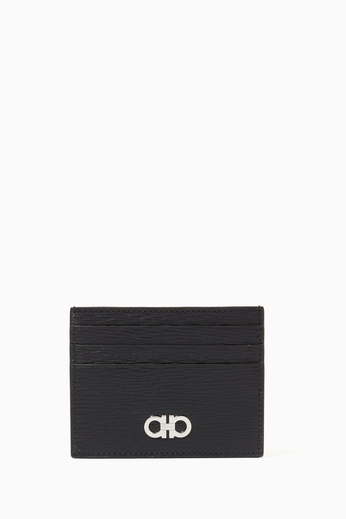 

Gancini Card Holder in Hammered Calf Leather, Red
