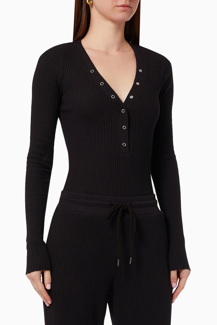 

Henley Bodysuit in Cotton, Black