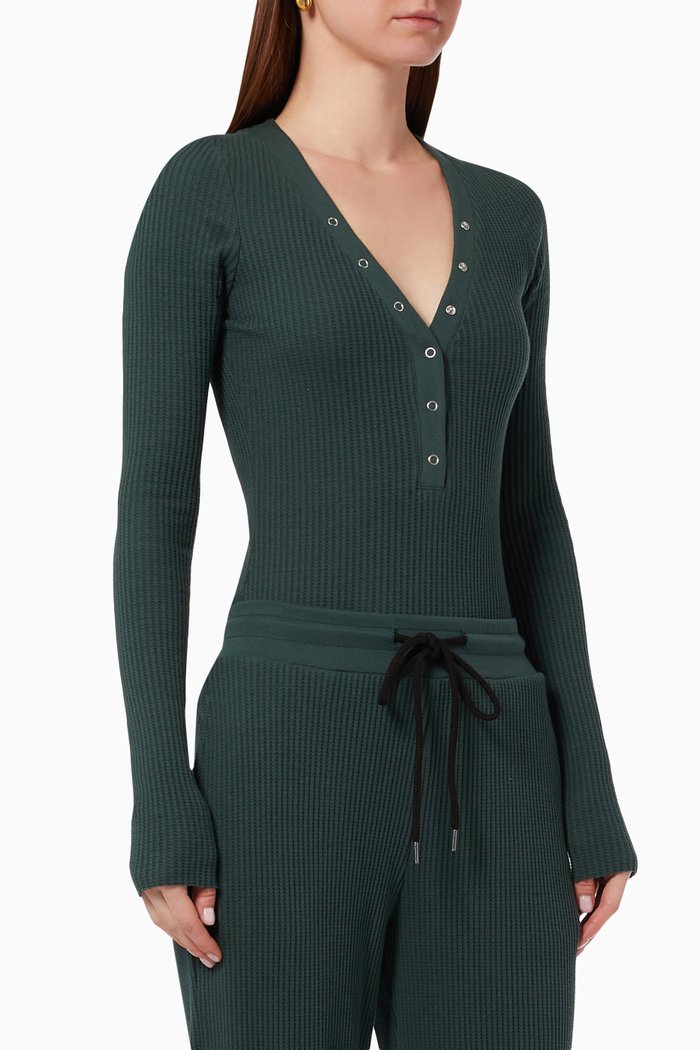 

Henley Bodysuit in Cotton, Green