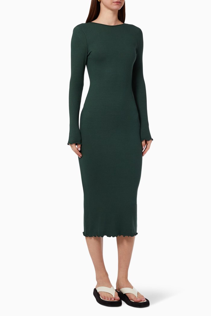 

Ripple Open Back Midi Dress in Alloy Rib, Green