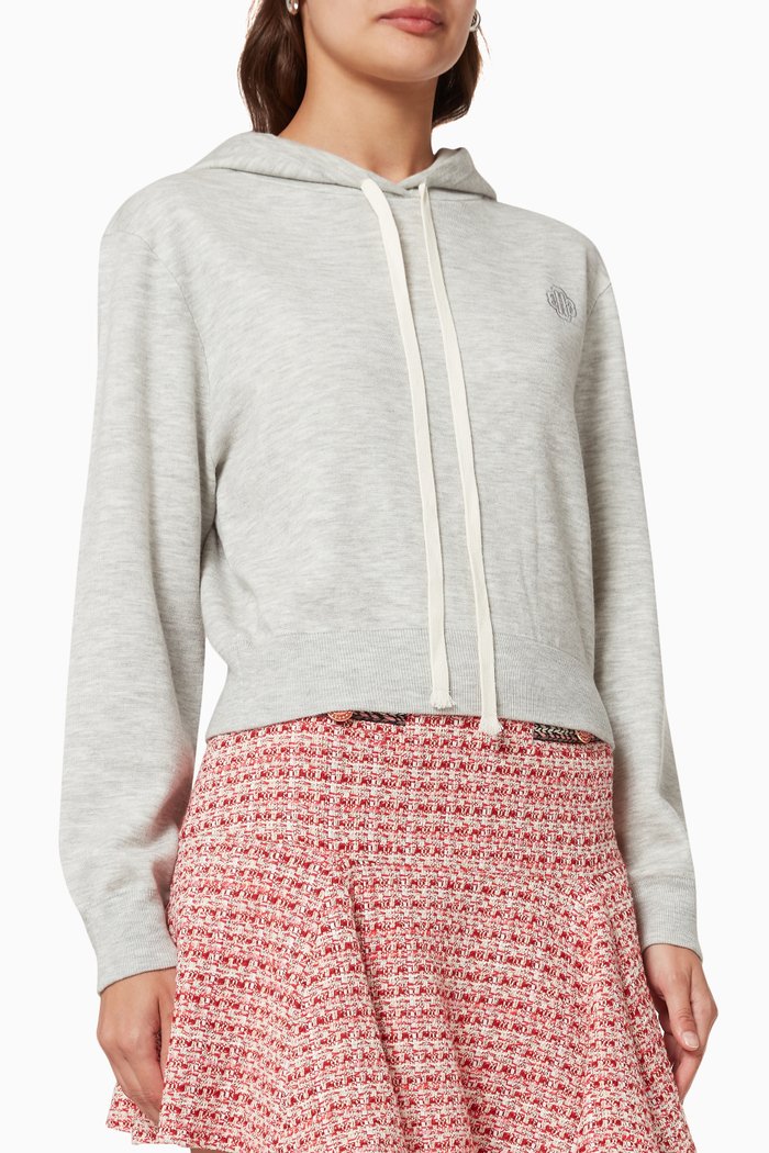 Marl Hooded Sweatshirt in Cotton Fleece, Grey