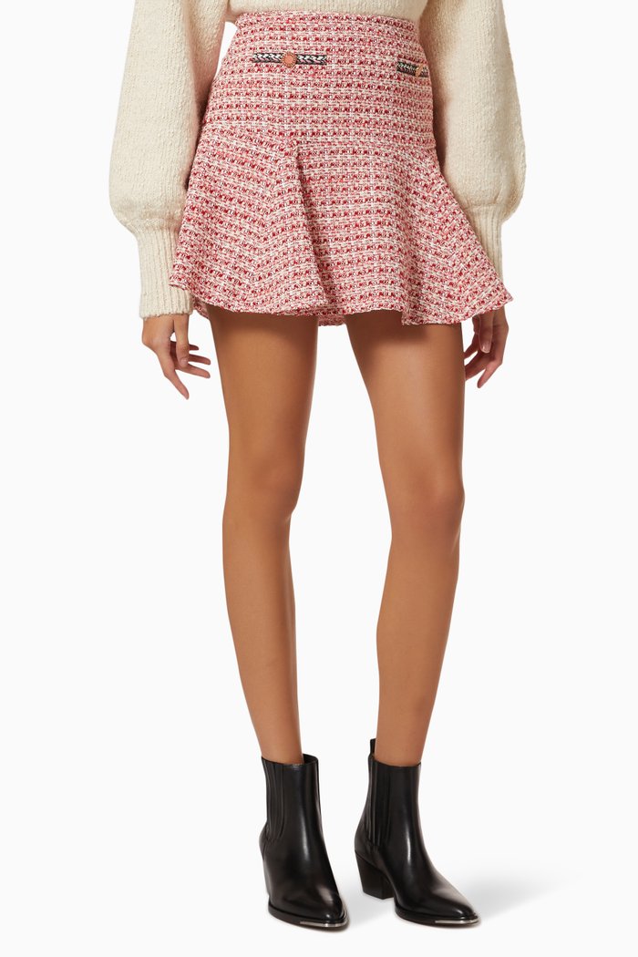 

Ruffled Mini Skirt in Tweed, Pink