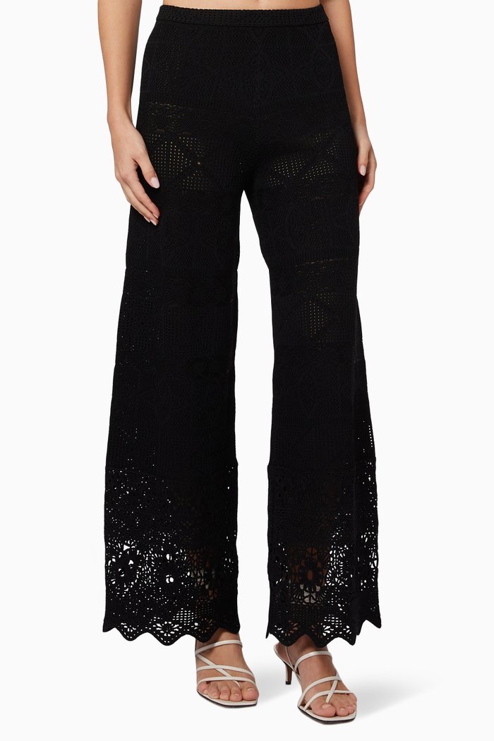 

Crochet Wide Leg Pants, Black